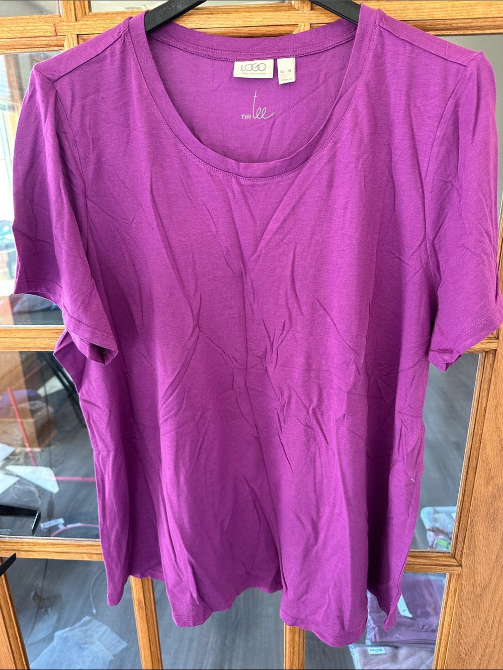 LOGO by Lori Goldstein Magenta Short Sleeve Crewneck Tee